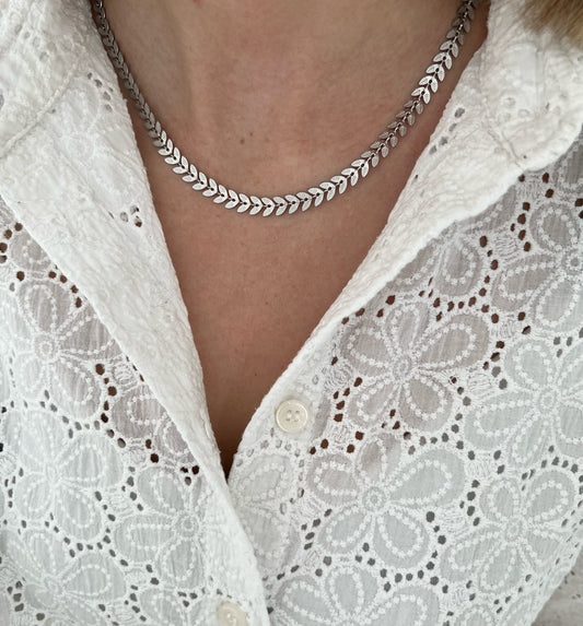 COLLIER ⟩ FEUILLETS ARGENTÉ